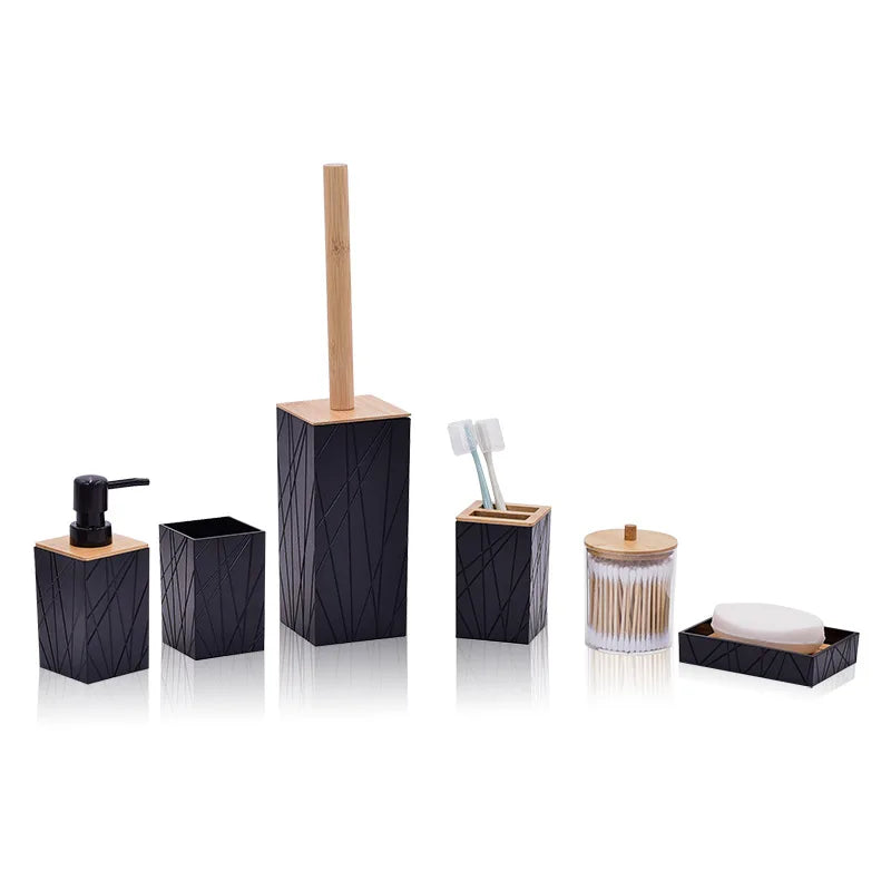 6 Pieces/Set Bathroom Soap Dispenser Bottle Dish Washroom Toothbrush Holder Cup Suit Lotion Rack Toilet Brush Garbage Can