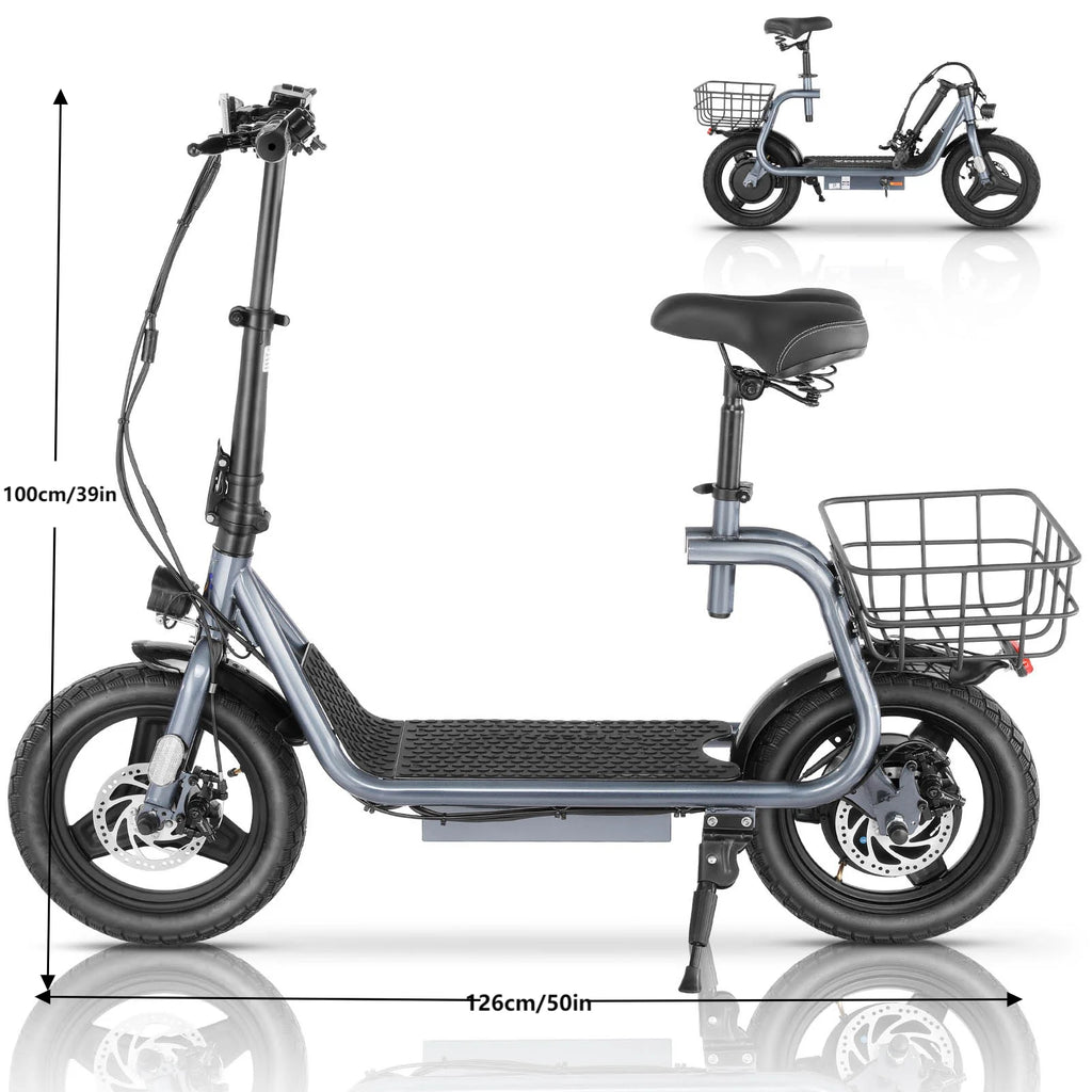 Caroma Peak 500W Electric Scooter Adults, 30Miles Long Range, 14" Tire, 20MPH Top Speed, Adjustable Electric Scooter with Seat