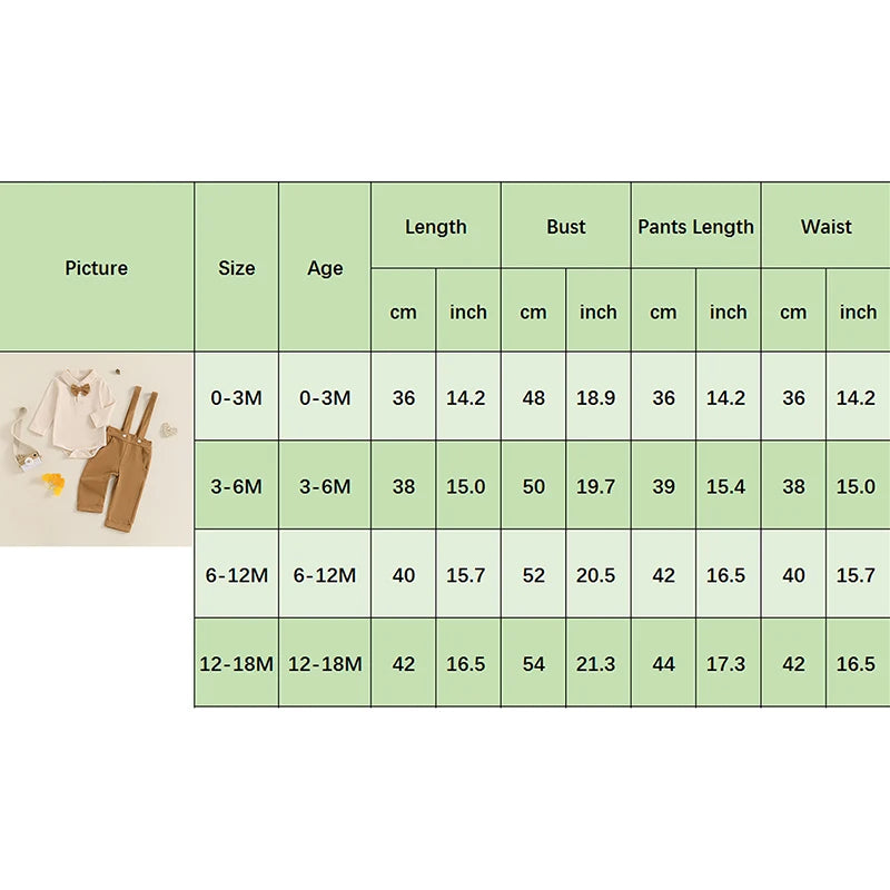Baby Boys Fall Outfits Bowite Turn-Down Collar Long Sleeve Rompers Suspender Pants 2Pcs Clothes Set
