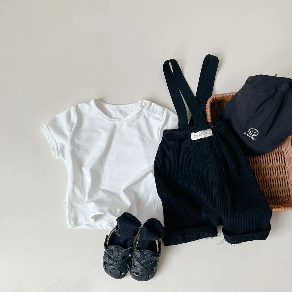 2024 Summer Costume New Boy Girl Baby Solid All-match Short Sleeve T-shirt Newborn Loose Comfort Cotton Tees Infant Casual Tops