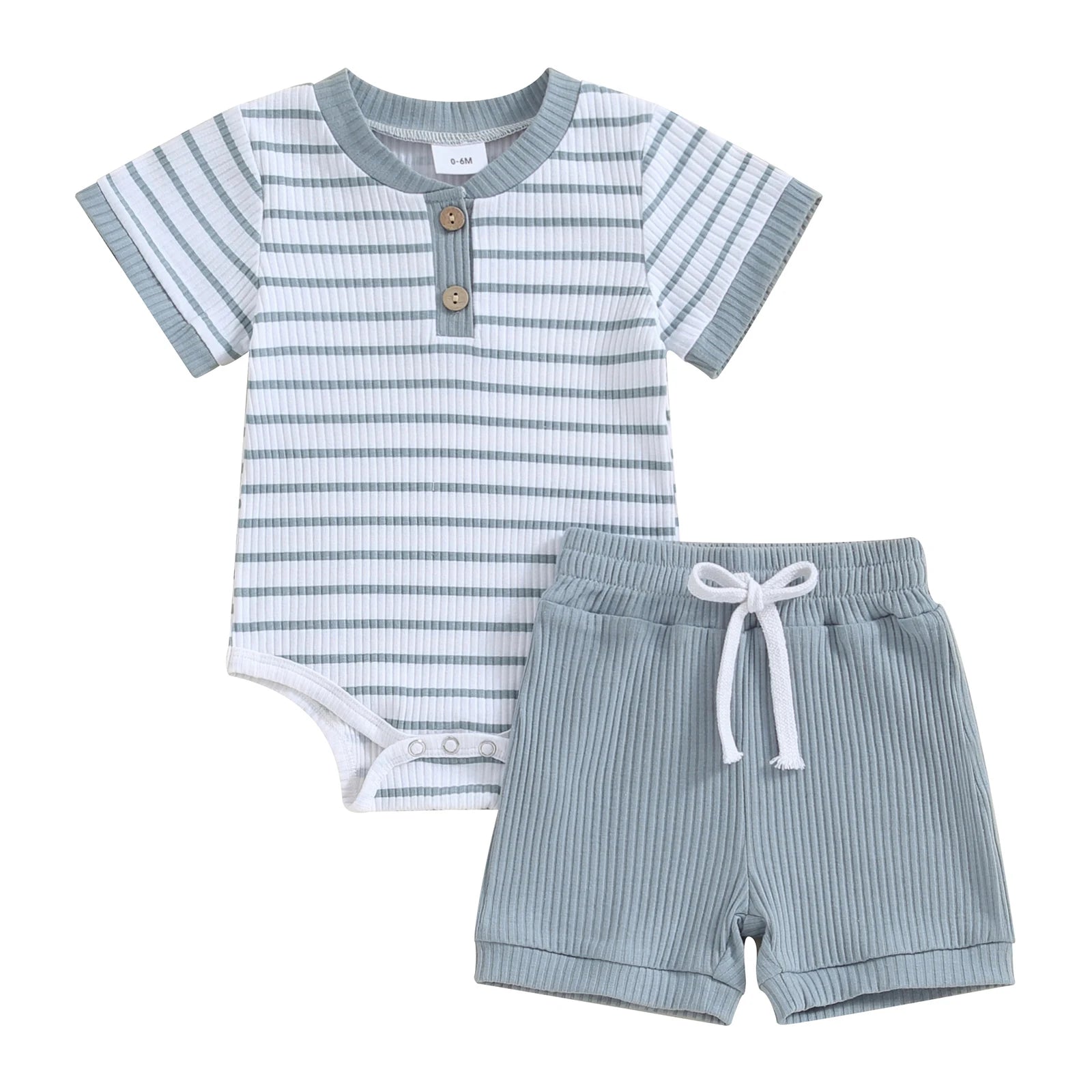 Baby 2 Piece Outfits Summer Striped Short Sleeve Romper and Elastic Shorts Set for Toddler Newborn Girl Boy