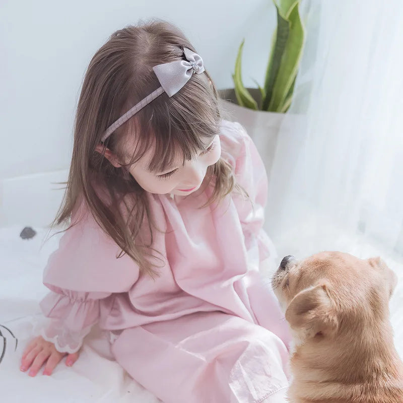 Girls' Home Clothes 2022 Spring And Summer New Lace Edge Girls' Pajamas Two-Piece Cotton 30% Silk Pajamas Children's Clothing