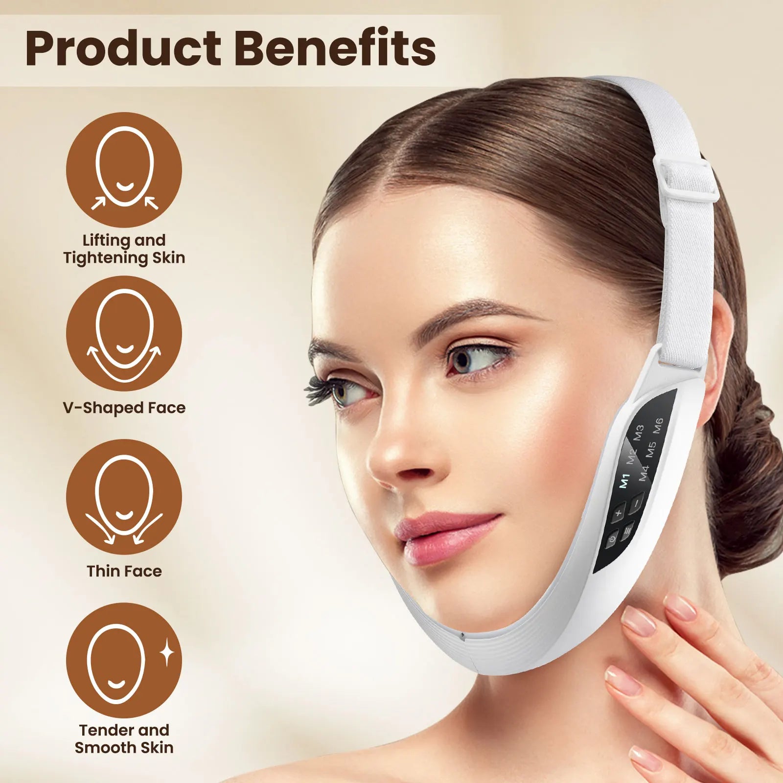 Electric V-face Face Lift Device LED Photon Therapy Microcurrent Skin Tightening Double Chin Remover EMS Face Slimming Massager