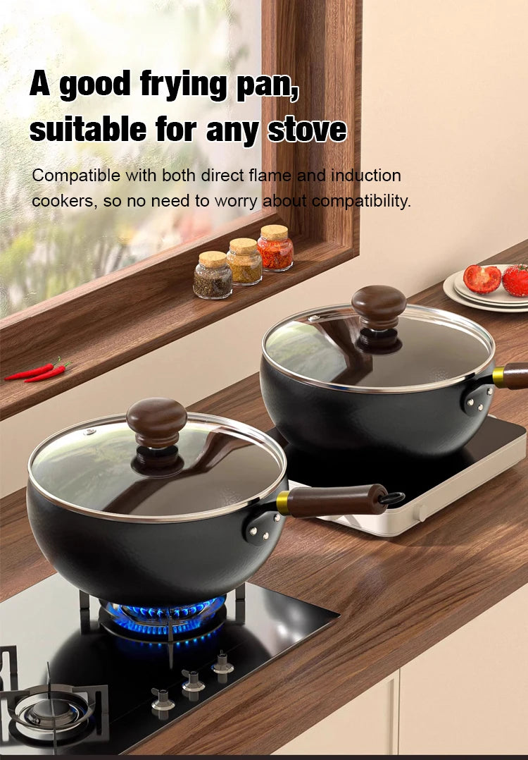 Big Belly Pot Household Hand Hammered Traditional Deepened Non-stick Iron Pot Multipurpose Uncoated Small Frying Pan with Lid