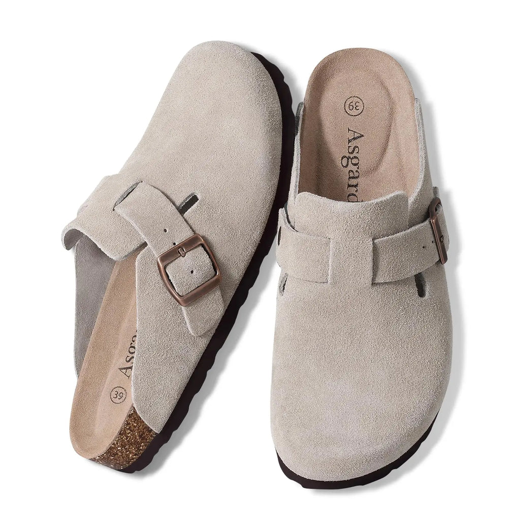 Asgard Women Men Suede Leather Clogs Slippers Fashion Unisex Cork Footbed Sandals Outdoor Antiskid Mules Shoes with Arch Support