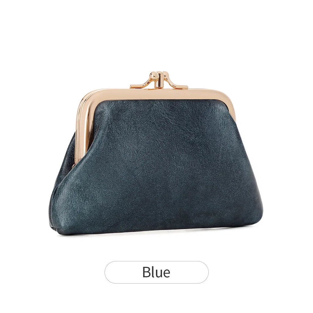 Cute Clip Lock Women's Coin Purse Retro Solid Color Bifold Kiss Lock Small Wallet Simple PU Leather Lipstick Portable Pocket Bag