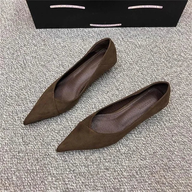 2025 New Comfortable Low 3-5 cm Heels Women's Working Shoes Leather Shallow French Style Thin Heeled Pumps For Office Casual