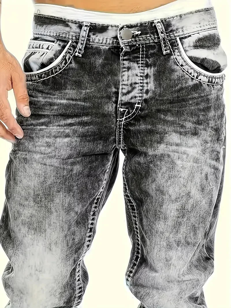 Men's stretch jeans, fashionable street style jeans, street fashion trend jeans, all-season style, slim flared jeans, suitable f