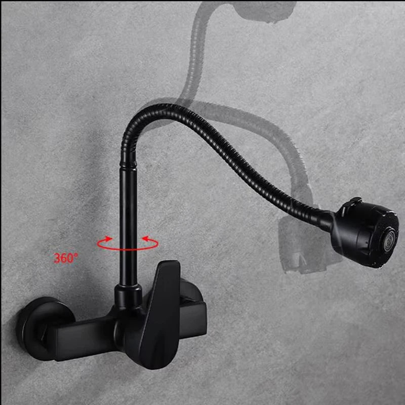 Black/Brushed Kitchen Faucet Wall Mount 2 Function Hot and Cold Water Sink Faucet 360 Degree Rotating Sprayer Faucet