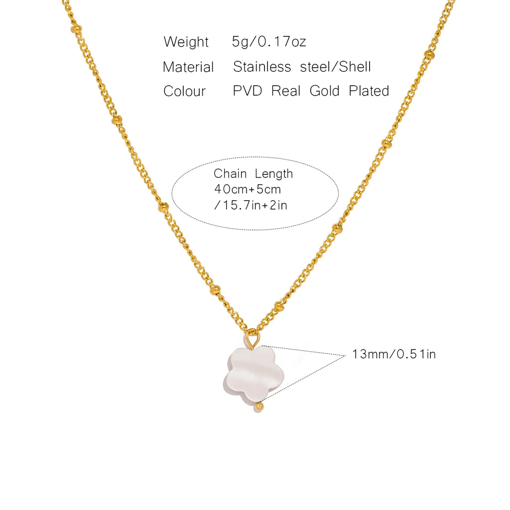 Fashion White Shell Sakura Pendant Necklace Vintage Stainless Steel Metal 2024 Exquisite Charm Flower Jewelry Gift