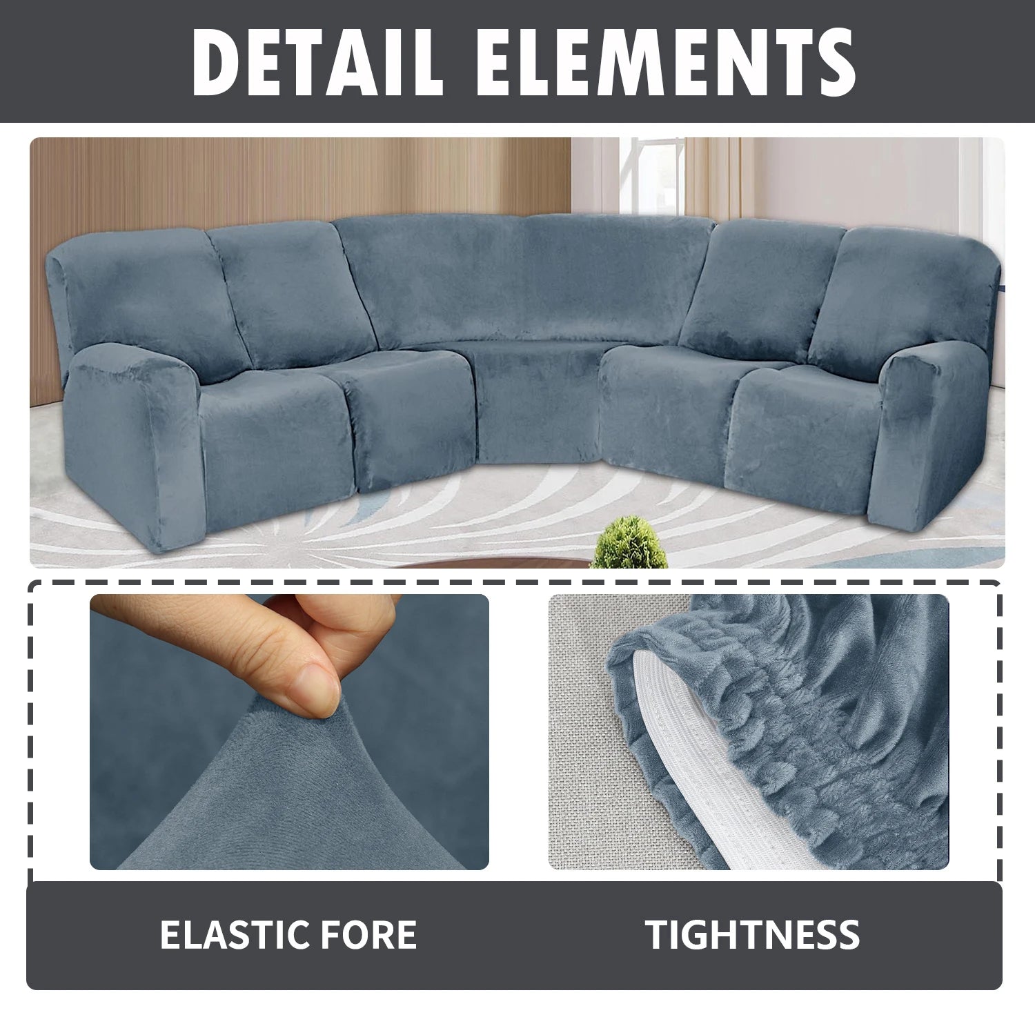 7-Piece L Shape Velvet Stretch Recliner Corner Sofa Covers for Sectional Sofa Set Reclining L Shape Sofa Slipcovers