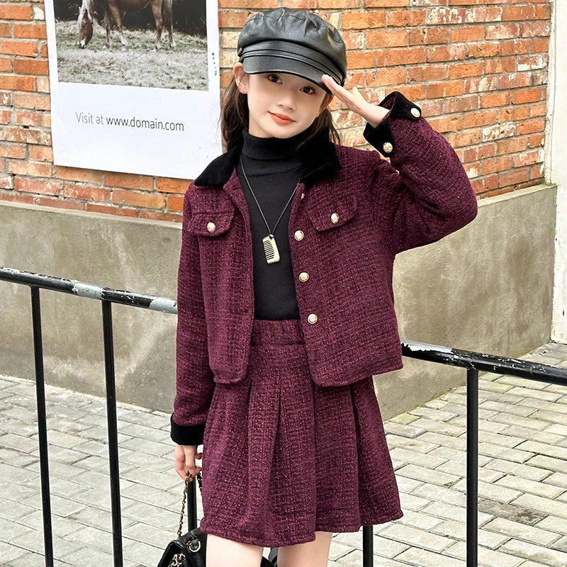 baby Girls Outfits blazer+Pleated skirt 2pcs kids girls clothes set Designer Style 4-14 years coat+skirt teen girl clothing suit