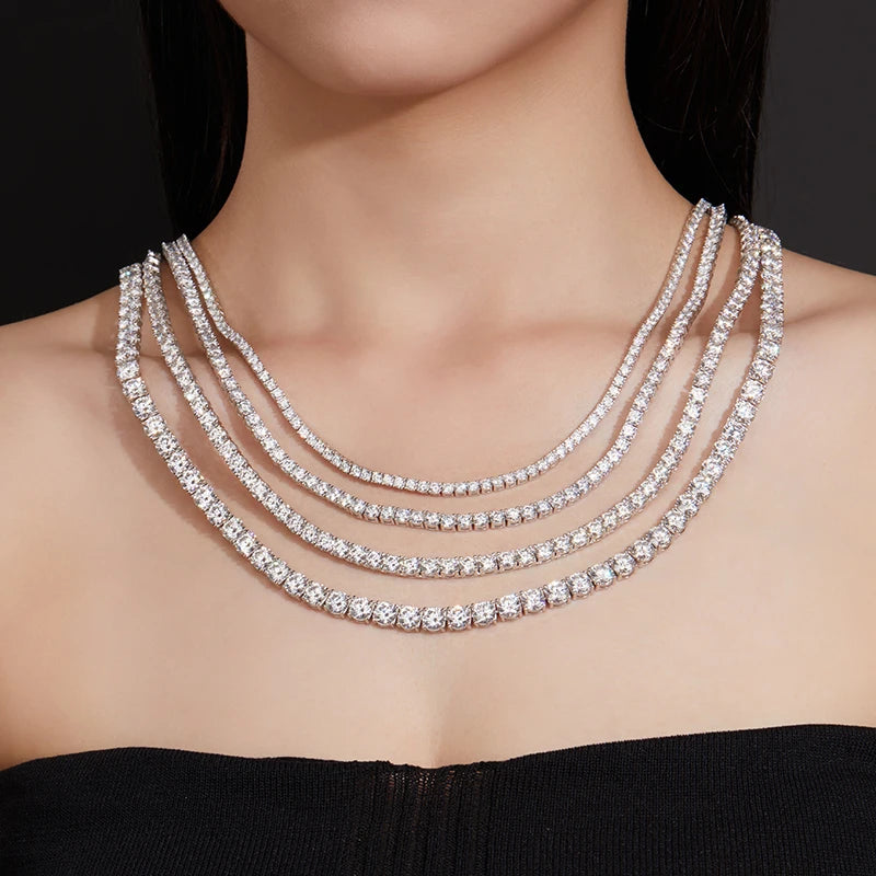 Moissanite Tennis Necklaces For Man Women 3/4/5/6.5mm Full Diamond With GRA 925 Sterling Silver Plated 18k White Gold Jewelry