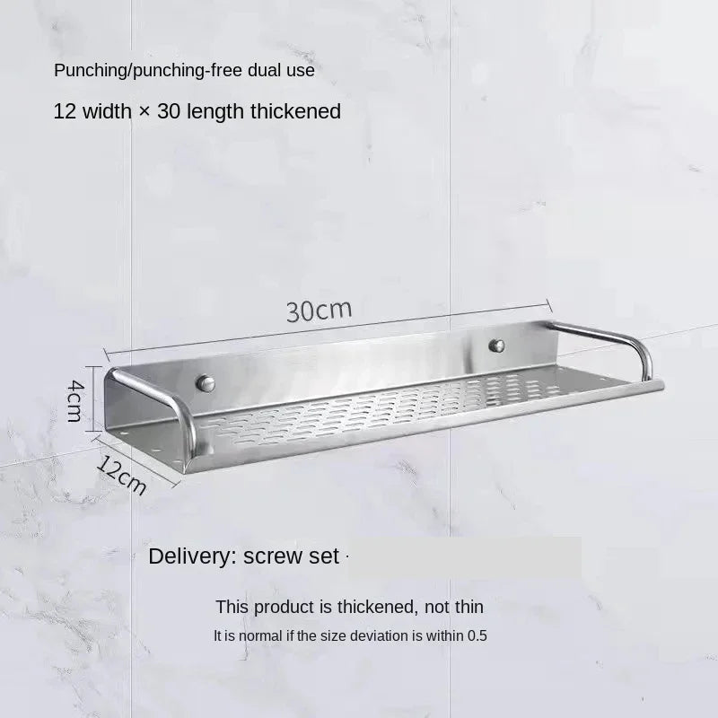 Bathroom Shelf Organizer Storage Wall Mounted Shelves Kitchen Shower Rack Stainless Steel Shampoo Holder Drain Water Accessories
