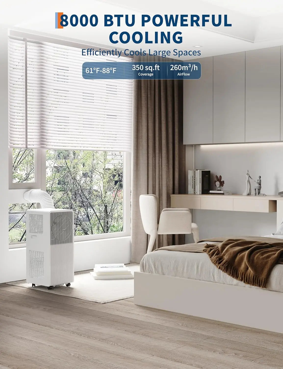 8,000 BTU Portable Air Conditioner Cools Up to 350 Sq.Ft, 3-IN-1 Quiet Portable AC Unit with Remote Control for Large Room