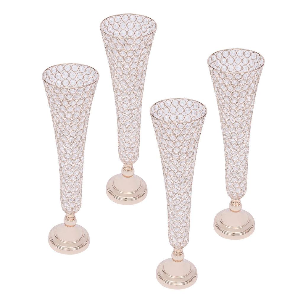 4pcs Crystals Trumpet Floral Vase Wedding Flower Stand Gold Flower Vases for Table Centerpiece Home Decoration