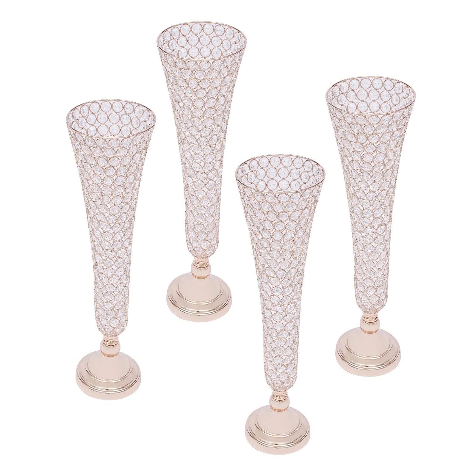 4pcs Crystals Trumpet Floral Vase Wedding Flower Stand Gold Flower Vases for Table Centerpiece Home Decoration