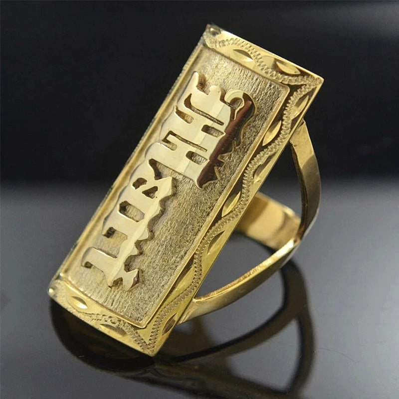 Custom 3D Name Rings Gold Stainless Steel Rings For Man Personalized Rings Unisex Hiphop Charm Jewelry For Men Fathers day gifts