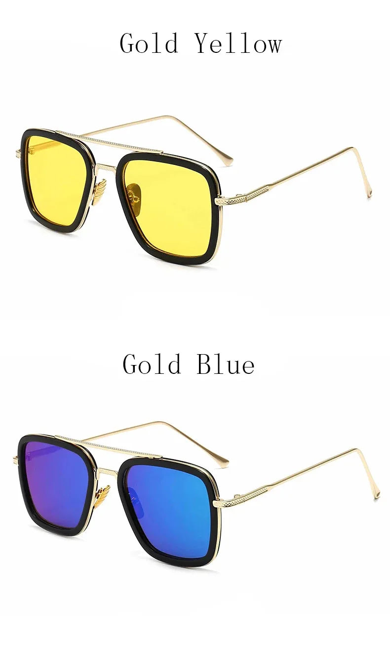 Tony Stark Robert Downey Square Sunglasses for Men Women Fashion Classic Vintage Design Metal UV400 Transparent Sun Glasses 2025