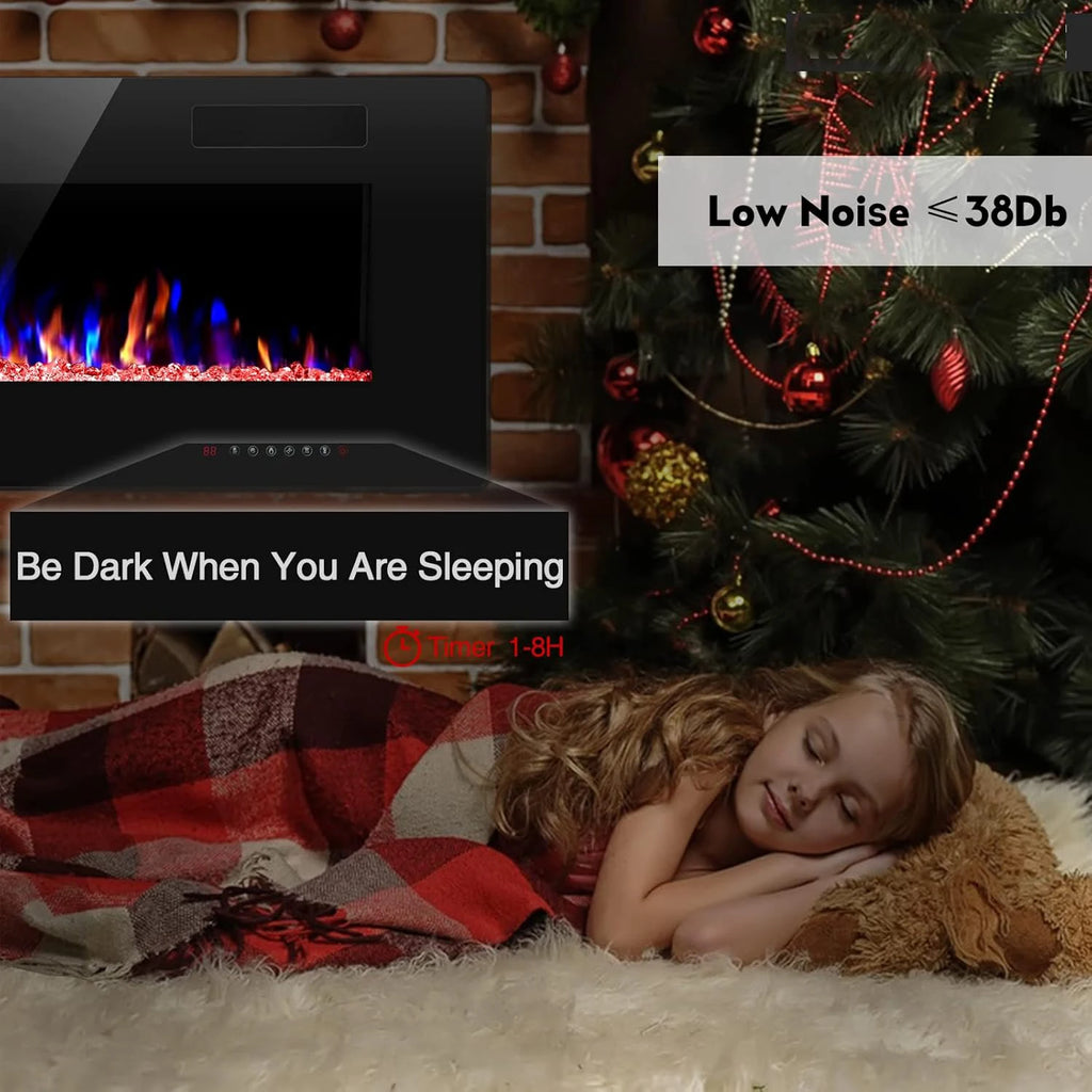 36inch Electric fireplace for wall mounting ultra thin low noise suitable for 2 x 4 and 2 x 6 bolts remote control with timer