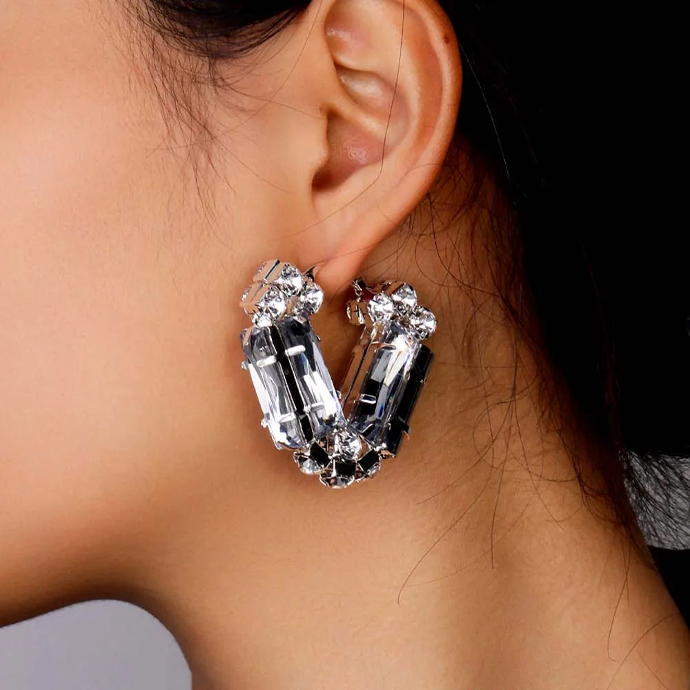 Stonefans V-shaped Earrings 2024 Designer Trend Women Sparkly Clear Crystal Party Geometric Fashion Ear Jewelry Accessories Gift