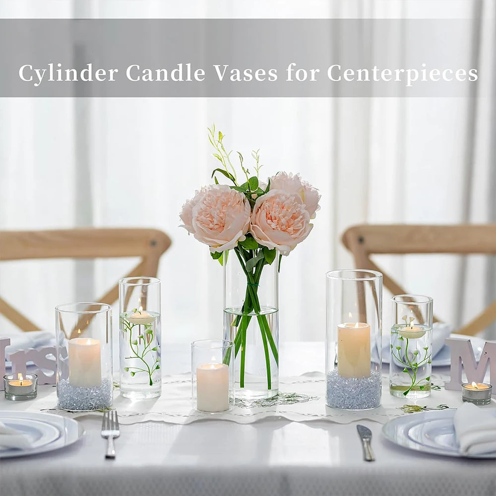 Clear Glass Cylinder Vase Glass Vases for Centerpieces, Modern Floating Candle Vases for Flowers, Hurricane Vase, Candle Holder