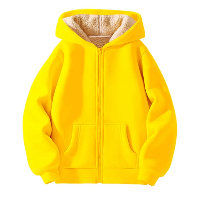 Unisex Winter Fleece Hoodies for Boys Sweatshirt Casual Thicken Warm Kids Zipper Coat Tops 8 9 10 12 Years Girls Clothes Cotumes