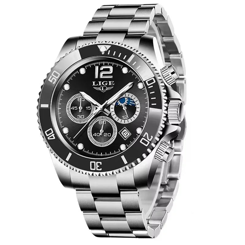 Mens Watches LIGE Top Brand Luxury Watch for Men Waterproof Sports Stainless Chronograph Quartz Wristwatch Relogio Masculino+Box