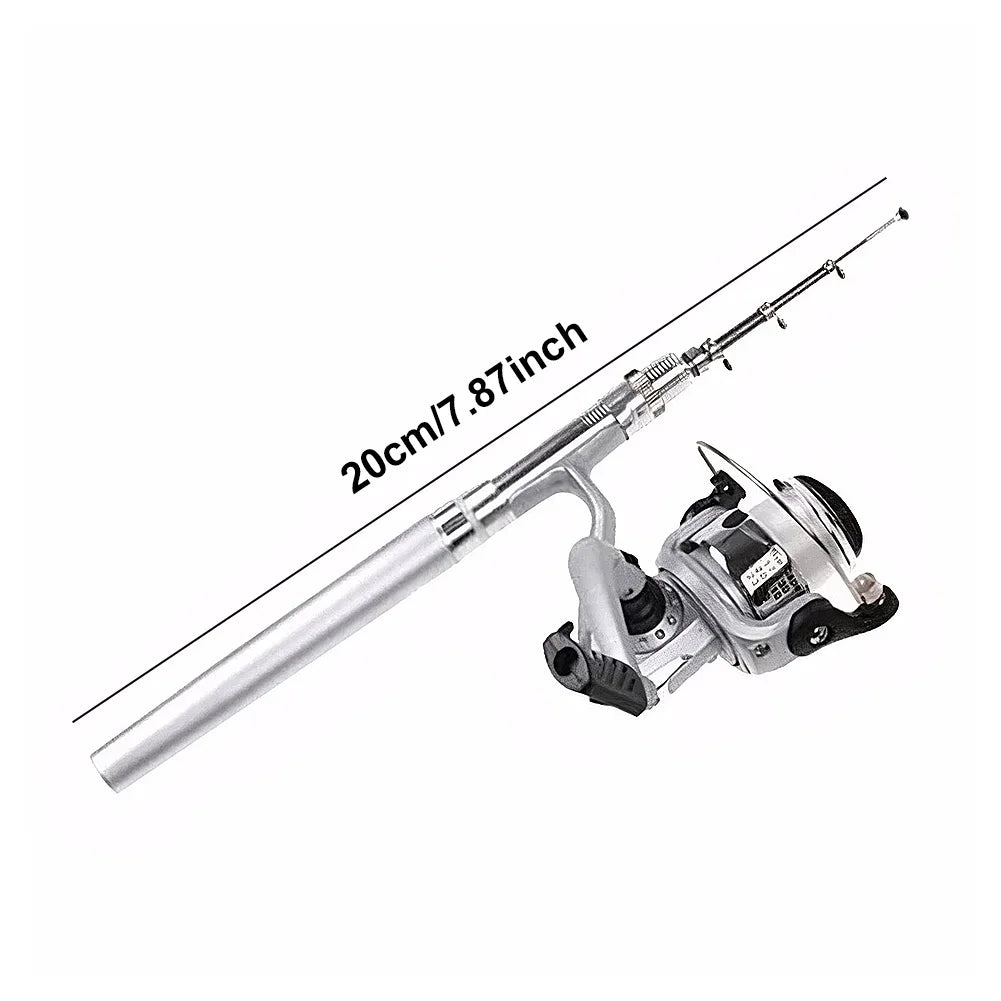 Mini Pocket Pen Shape Fishing Rod Pole Reel Aluminum Alloy Fishing Pole with Reel Closed Length 7.87 in Extended Length 37.87 in