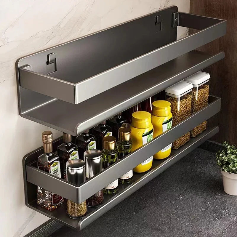 Gun gray kitchen storage rack seasoning rack free storage can wall mounted multifunctional seasoning rack
