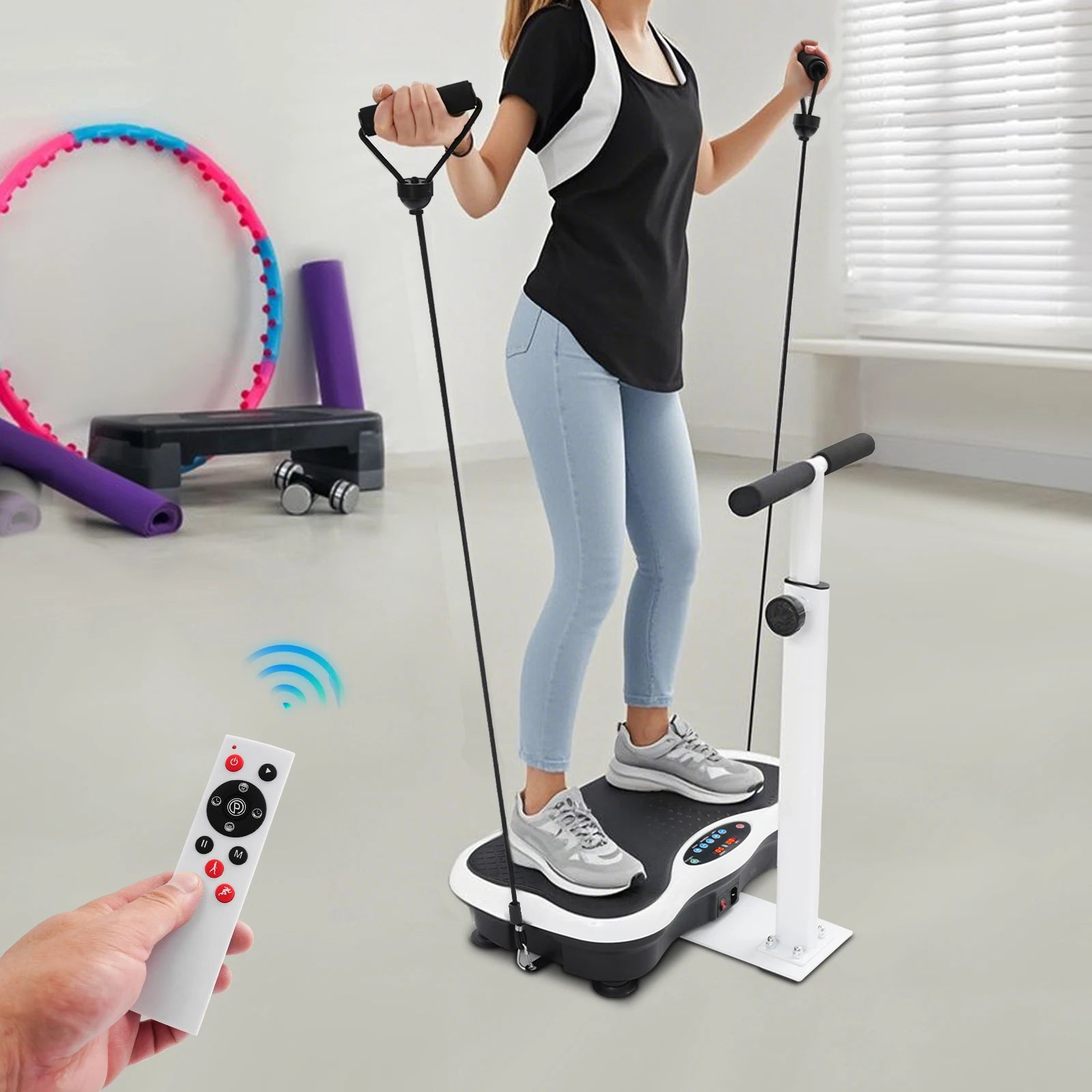 ABS Vibration Plate Exercise Machine,Black White Machine with Handrails Floorstanding Adjustable 72-100cm Modes 10 for children
