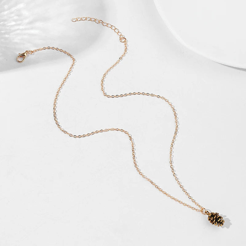 Simple Fashion Vintage Earrings Necklace For Women Pine Nut Plant Specimen Ear Stud Necklace Pinecone Earrings Necklace Jewelry