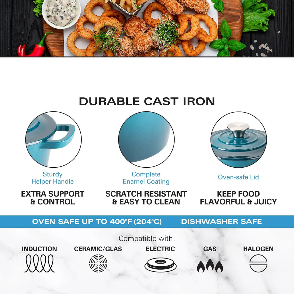Enameled Cast Iron Saucepan 2 Quart Sauce Pan Nonstick Enamel Coating Pot For Stove Top and Oven Cooking Even Heat Distribution