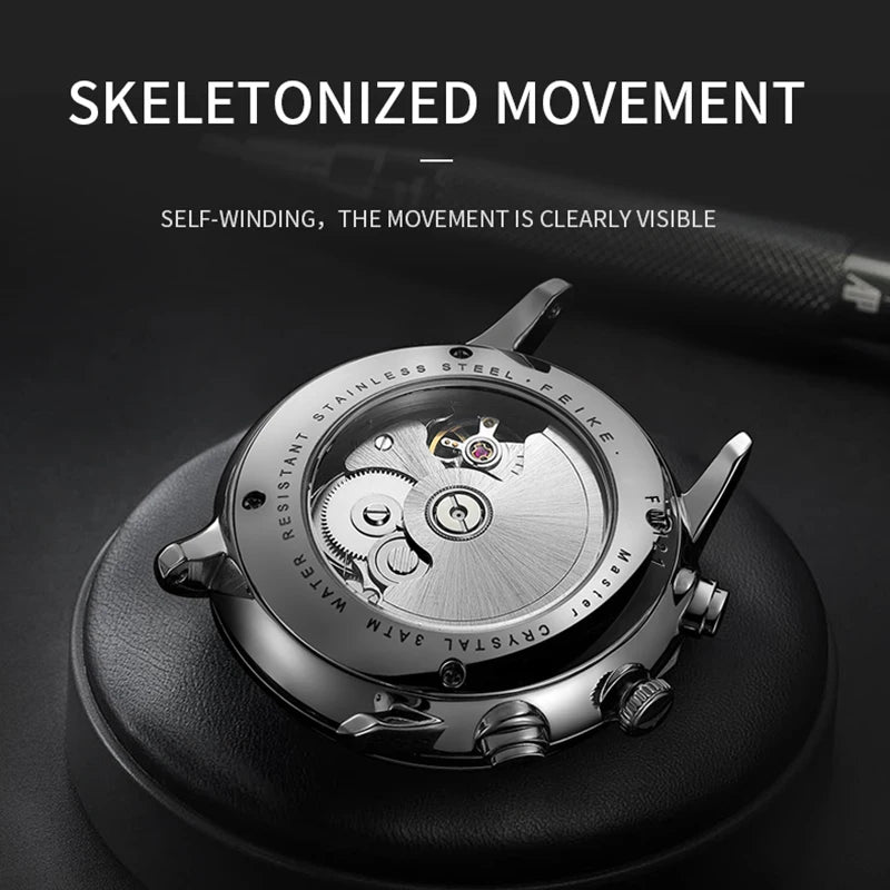 FEICE Men’s Watches Automatic Bauhaus WristWatch Stainless Steel Mechanical Dress Watches for Men with Leather Bands Date FM121