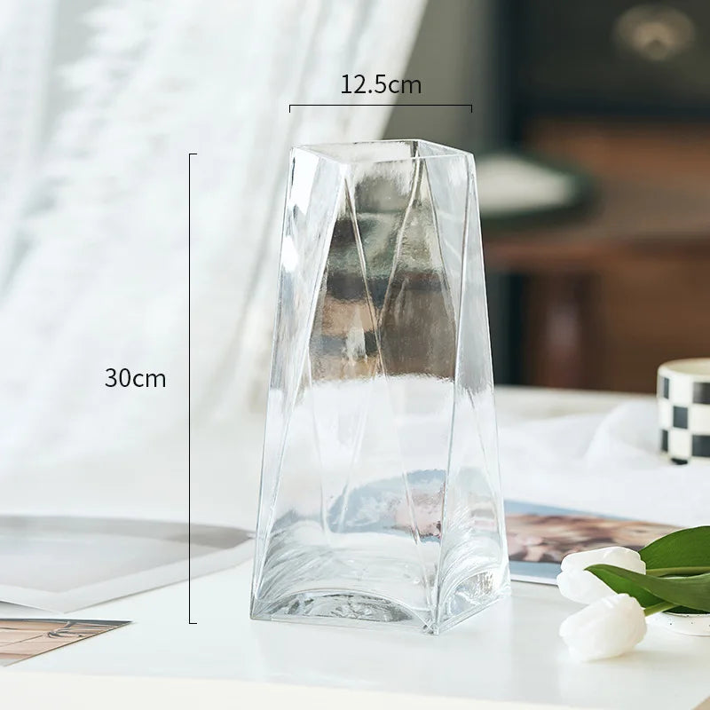 Modern Simple Transparent Geometric Three-dimensional Diamond Glass Vase Creative Living Room Water Culture Flower