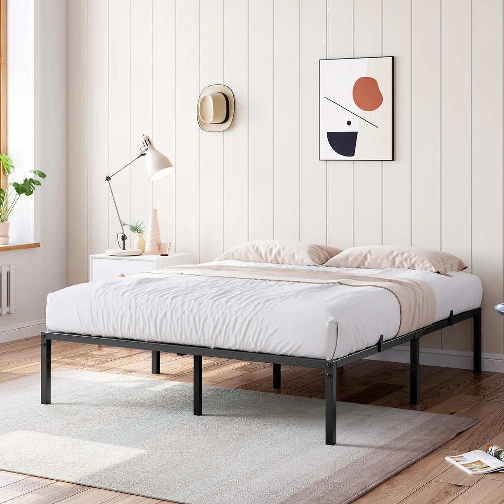 Twin/Full/Queen Size Modern Metal Bed Frame No Box Spring Needed Reinforced Steel Structure with Heavy Duty Metal Slats