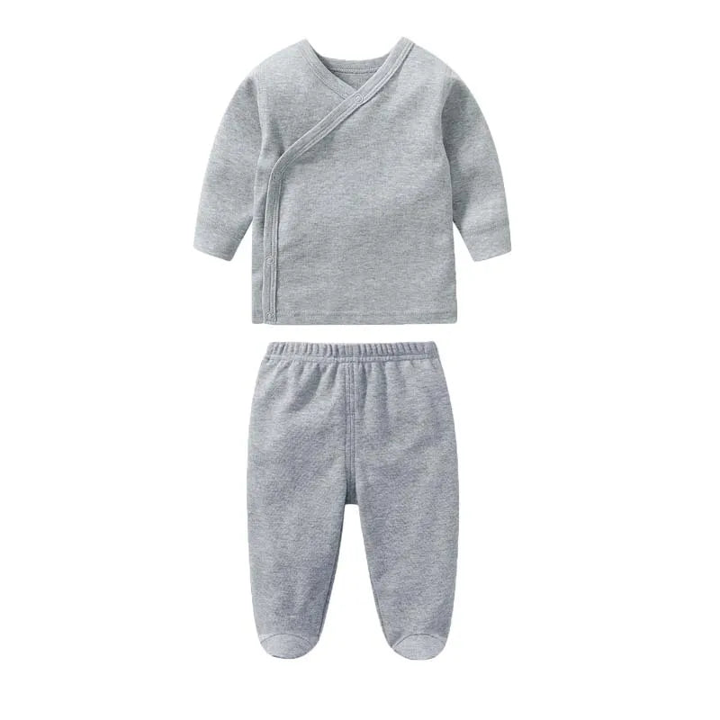 Baby Clothes Infant Boys Girls Set Long Sleeve Cotton Slanting Open Button T-Shirt Tops Solid Color Pants Spring Baby Outfits