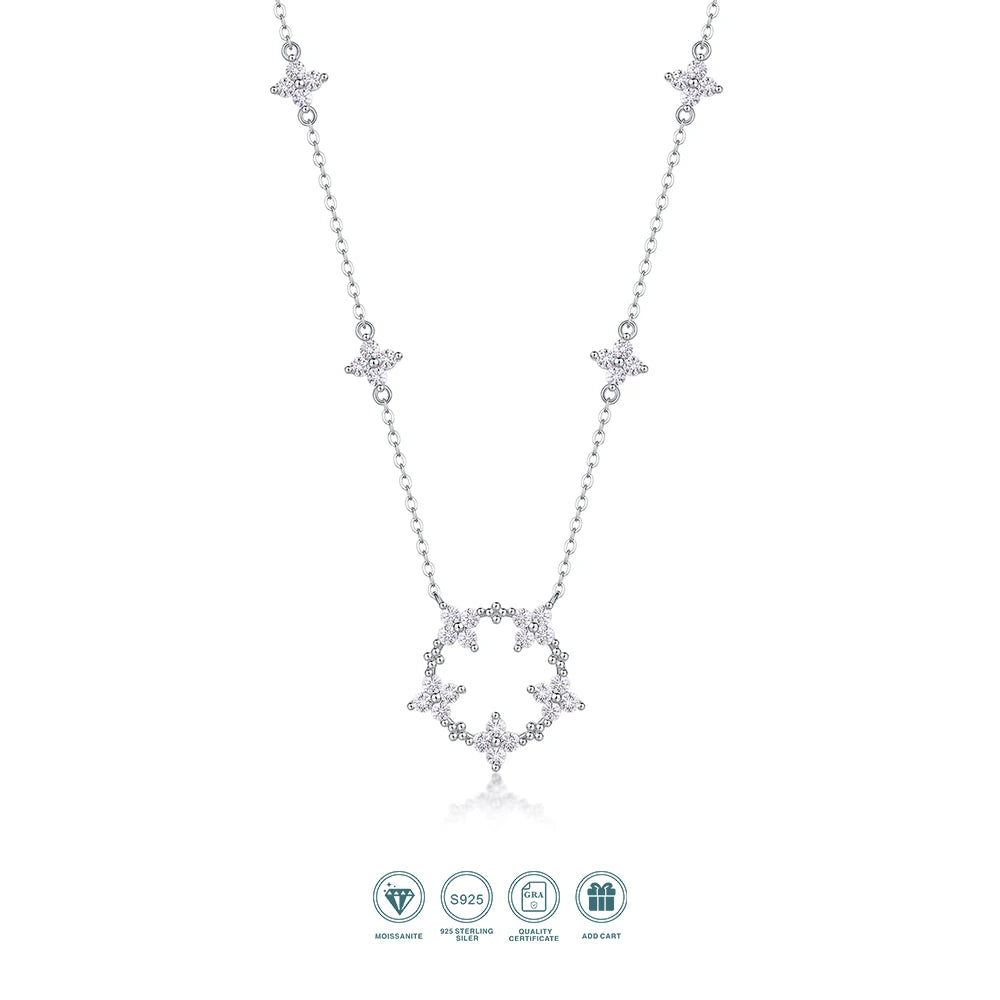 JIUZUAN Star Circle Pendant Necklace 925 Sterling Silver 18K Gold Plated Delicate Jewelry for Women Comes with GRA Certificate