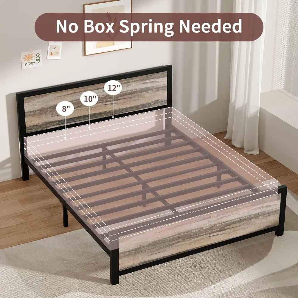 Catrimown Queen Bed Frame with Headboard, Metal Bed Frame Queen Size, Heavy Duty Metal Platform Bed Frame, Under Bed Storage, No
