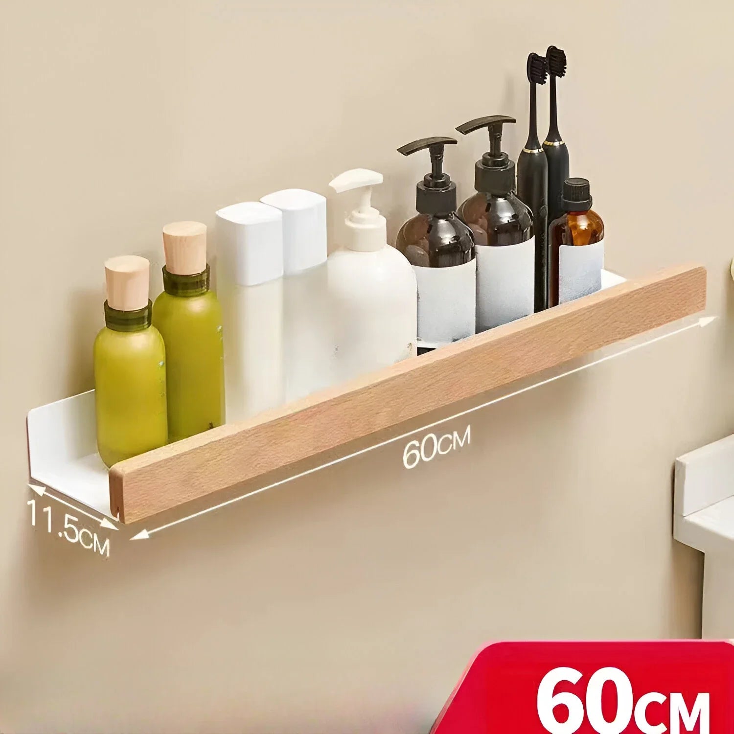 Beech wood bathroom storage rack wall mounted light luxury living room non perforated bathroom storage rack  bathroom shelf
