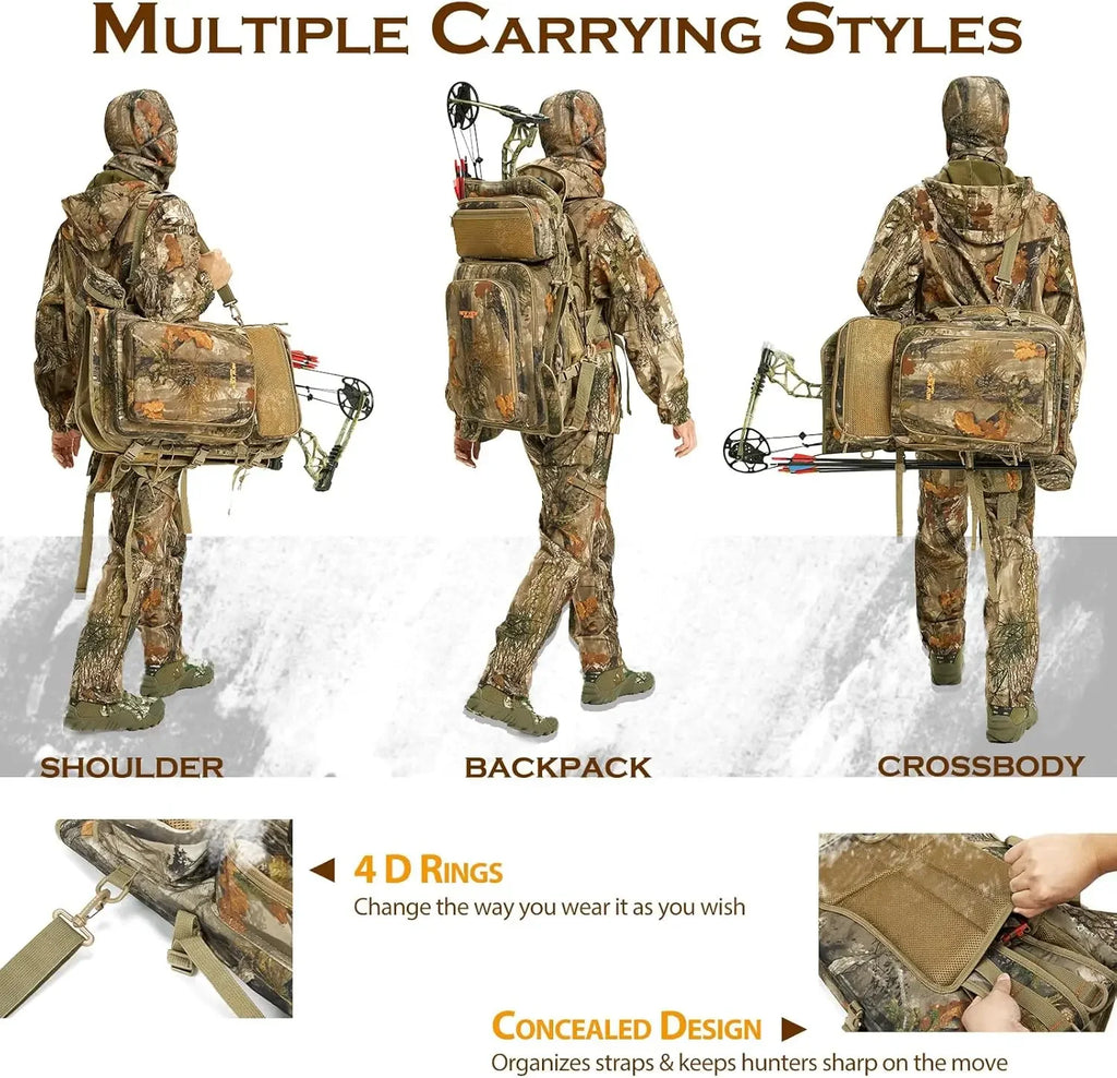 Bow Hunting Backpack for Men, Camo Compound Bag & Tree Saddle Back Pack with Bow Holder, for Elk Turkey Bear Deer