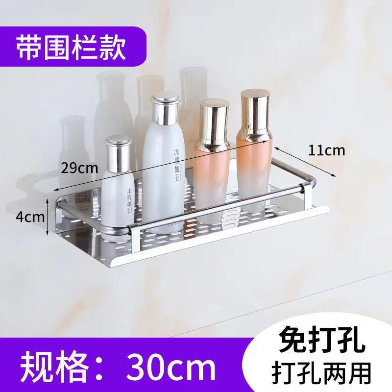 Bathroom Shelf Organizer Storage Wall Mounted Shelves Kitchen Shower Rack Stainless Steel Shampoo Holder Drain Water Accessories