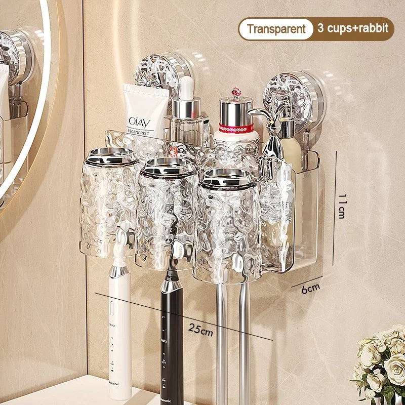 Bathroom Toothbrush Holder With Glacier Pattern Wall Mounted Non Perforated Suction Cup Storage Rack Toothbrush Set Storage Rack