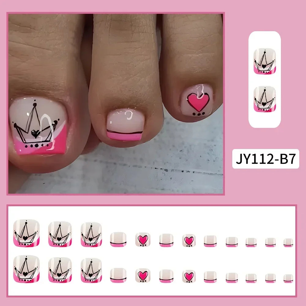 Summer Beach Toe False Nail Press on Nails 24 Pcs Fake Nails Set Shell Design Decorated Toe Nails Acrylic Stick on Toe Nail