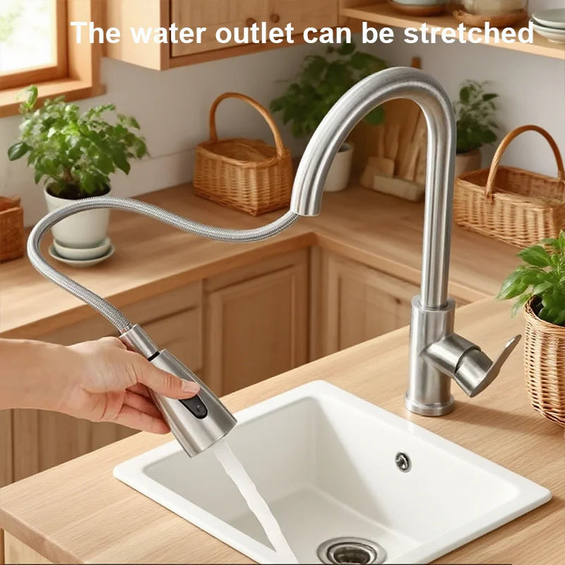 Stainless Steel Kitchen Faucet Single Hole Sprayer 360 Swivel Sink Mixer Faucet with Flow Spray Head for Cooking and Cleaning