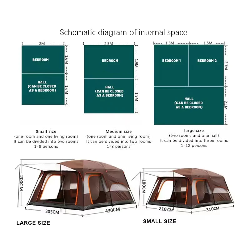 2025 Upgraded Version Two Bedroom One Living Room Windproof Waterproof Folding Tent Portable Family Camping Tent