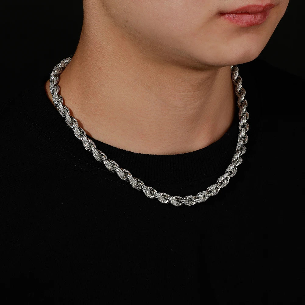 TOPGRILLZ 8mm Rope Chain Hip Hop Necklace Gold Silver Color Iced Out Micro Pave CZ Necklace Men Women Jewelry Gift