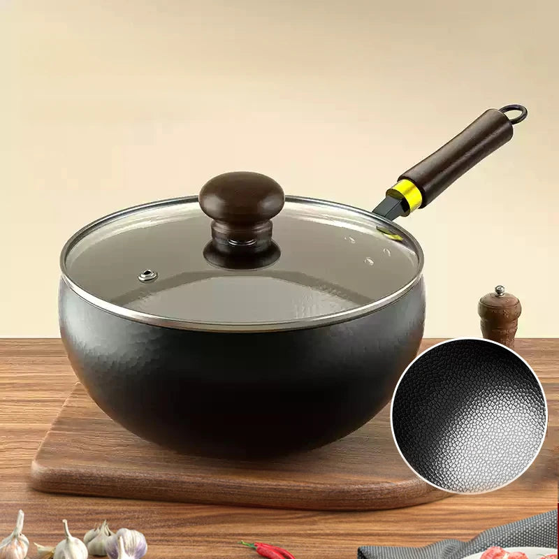 Big Belly Pot Deepened Non-stick Iron Pot Flat Bottom Uncoated Small Frying Pan Iron Pan with Lid Uncoated Frying Pan Big Belly
