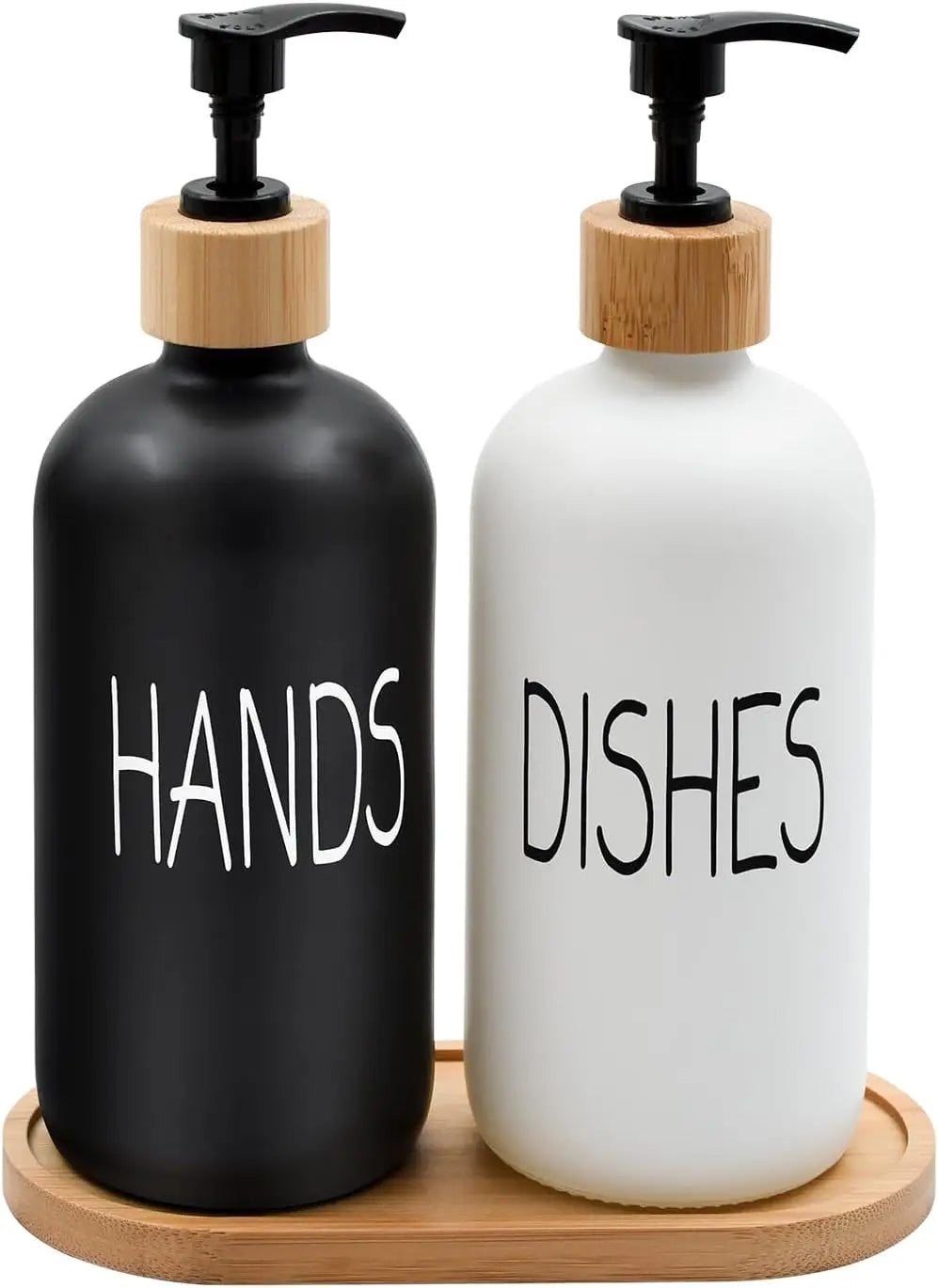 Dish Soap Dispenser Set with Bamboo Tray Kitchen Soap Dispenser Set Glass Matte Hand and Dish Soap Dispenser Set