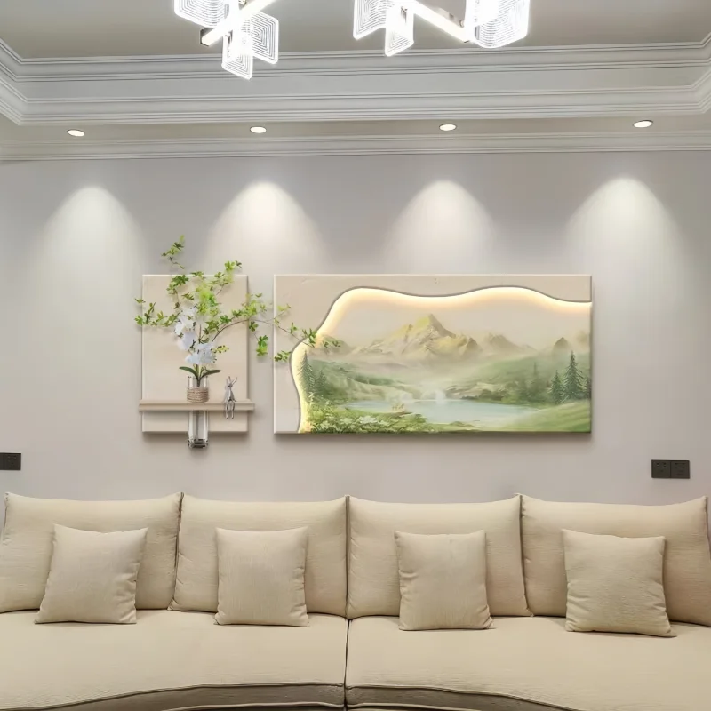 Simple Living Room Decoration Painting Natural Wood Sunshine Sofa Background Wall Hanging Painting High-End Landscape Wall Lamp